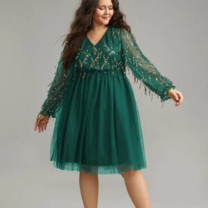 BloomChic Plus Size Sequin Mesh Patchwork Tassel Dress 2XL us 18